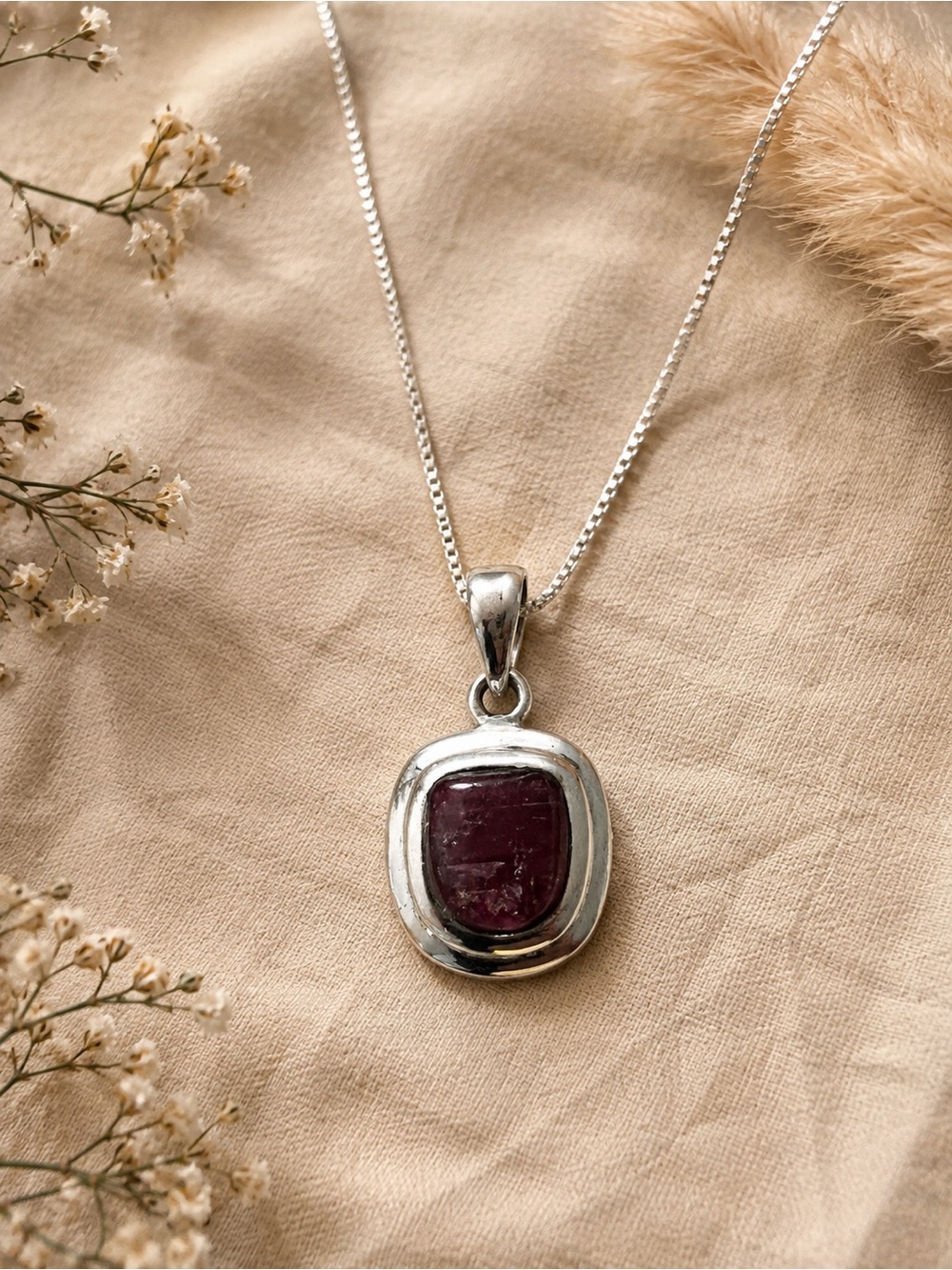 Dark Pink Tourmaline Sterling Silver 925 Bezel Pendant NEW 1” #656